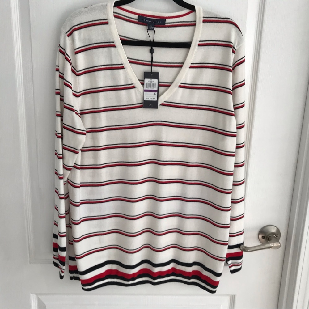 ✴️ Tommy Hilfiger VNeck Striped Pullover,XXL,NWT